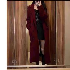 批发安可拉红呢子大衣<b class='q'>秋</b>冬新款小个子宽松高级韩系中长款长款毛呢外套