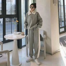 批发秋<b class='q'>冬</b>新款韩版运动服毛领卫衣套装女学生加绒加厚休闲哈伦裤两件套