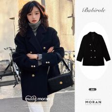 批发韩国东大门黑色西装毛呢外套女秋冬加厚赫本风呢子大衣韩系