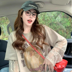 美式假两件长袖T恤女秋季新款复古设计感宽松慵懒风蕾丝拼接上衣