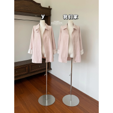 批发韩系中长款粉色风衣外套女秋季英伦风设计感小众蕾丝拼接斗篷开衫