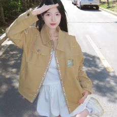 批发美式复古刺绣工装夹克<b class='q'>外套</b>女2025新款秋季宽松<b class='q'>休闲</b>情侣上衣潮