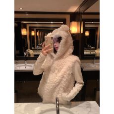 批发小熊耳朵羊羔毛皮草马甲女连帽毛毛外套小个子短款环保仿皮草<b class='q'>背心</b>