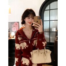 批发冬装穿搭一整套毛衣外套针织短裙复古圣诞新年红色套装女