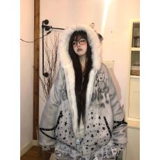 批发美式复古毛毛连帽长袖保暖上衣外套