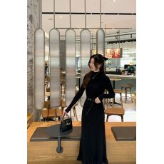 批发新年红色鱼尾裙半高领<b class='q'>修身</b>针织裙冬季气质内搭打底连衣裙