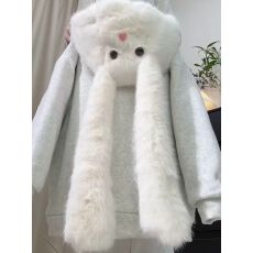 韩系连帽加绒兔子耳朵卫衣外套女秋冬季可爱宽松