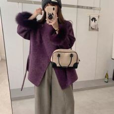 批发狐狸毛袖系带<b class='q'>中长款</b>双面羊毛大衣加厚简约气质羊毛呢子外套腰带