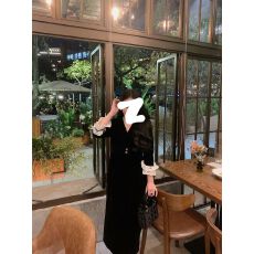 批发赫本风法式黑色丝绒连衣<b class='q'>裙</b>高级感收腰小黑<b class='q'>裙</b>高端轻奢小众礼服<b class='q'>裙</b>女