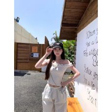 批发一字肩木耳边无袖<b class='q'>T</b><b class='q'>恤</b>女夏季修身白色辣妹设计感<b class='q'>紧身</b>短款百搭上衣