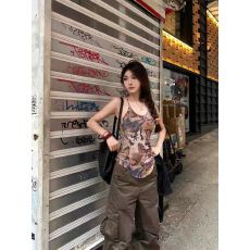 批发韩系chic美式复古蝴吊带背心女辣妹风设计上衣