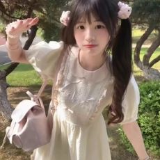 批发法式初恋温柔风娃娃领<b class='q'>连衣裙</b>女夏季新款蝴蝶结绑带收腰公主蓬蓬裙