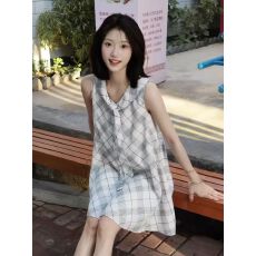 批发学院风格纹设计<b class='q'>连衣裙</b>女2026夏季新款显瘦减龄海军领小众女背心裙