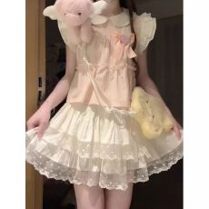 批发夏季新款两件<b class='q'>套装</b>日系小个子甜美学院风<b class='q'>格子</b>拼接上衣蛋糕半身裙女