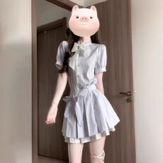 批发韩系条纹衬衫连衣裙子女夏季2026新款miu系穿搭独特漂亮绝美短裙