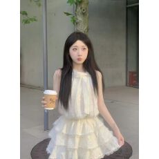 批发女夏季温柔小香风生日公主收腰蛋糕<b class='q'>蓬蓬裙</b>子巨好看感挂脖女<b class='q'>连衣裙</b>