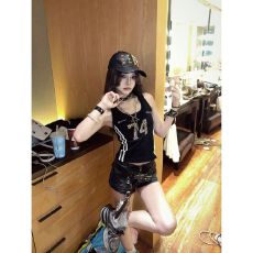 批发织带拼接豹纹印花美式辣妹挂脖吊带背心女春<b class='q'>夏</b>季无袖显瘦短款上衣