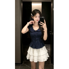 批发2026纯欲辣妹<b class='q'>娃娃领</b>掐腰短袖夏季绝美上衣