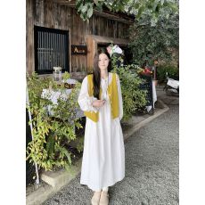 批发2026秋装新款韩系叠穿针织背心马甲白色休闲绑带<b class='q'>连衣裙</b>两件套女潮