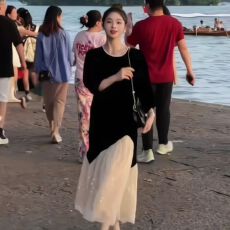 批发七分袖大码拼接连衣裙女秋季<b class='q'>新款</b>韩系高级感复古减龄气质<b class='q'>长裙</b>女装