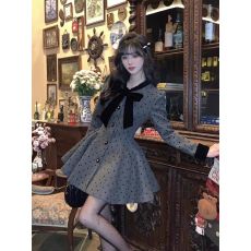 批发法式甜美蝴蝶结<b class='q'>长袖</b>连衣裙女秋季新款富家千金小香风收腰蓬蓬裙子