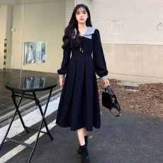 批发2025夏季新款法式复古双层领学院风长裙子<b class='q'>大码</b>胖mm收腰系带<b class='q'>连衣裙</b>