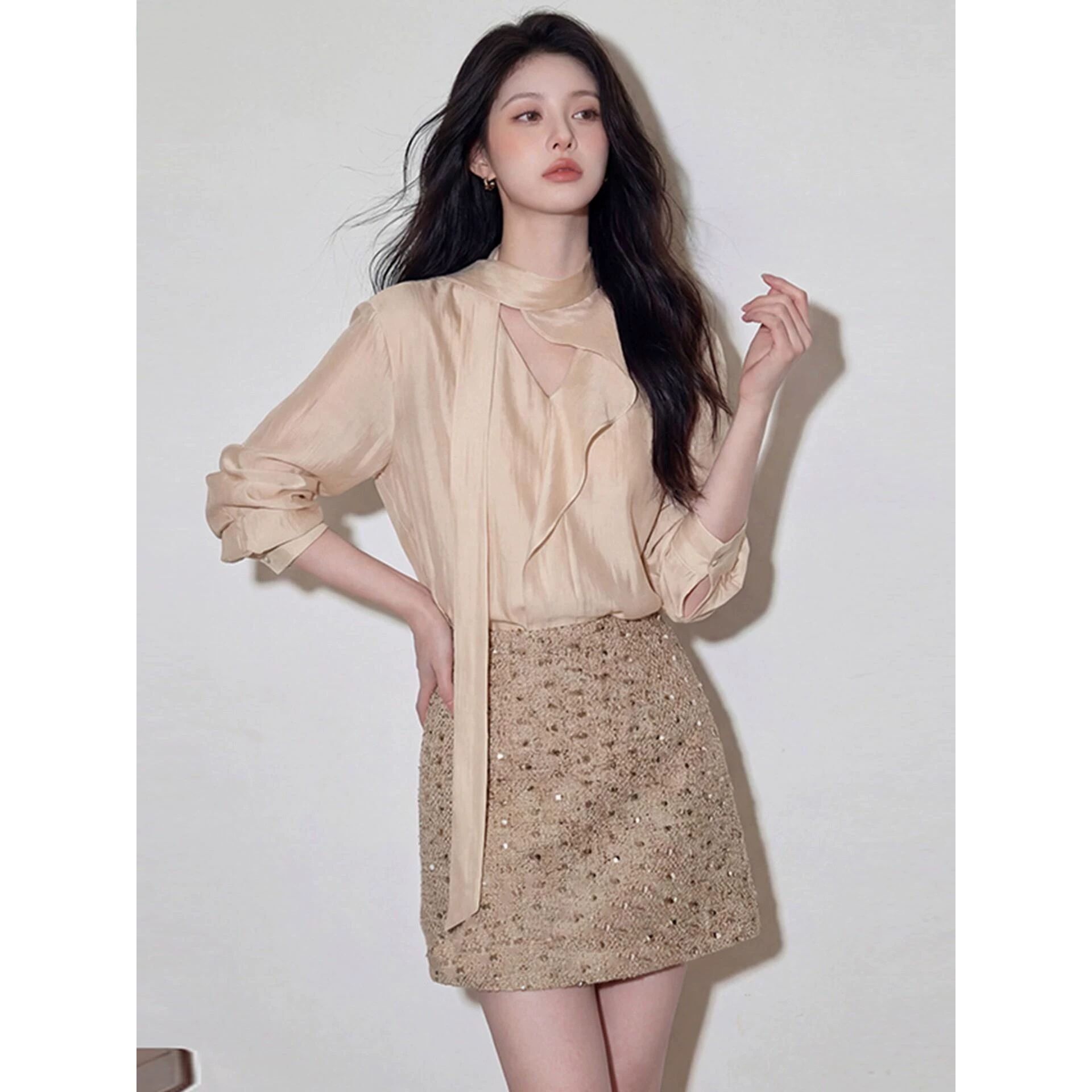 RY8378# 法式高知小资独特漂亮巨好看设计感荷叶边衬衫上衣女2026秋...