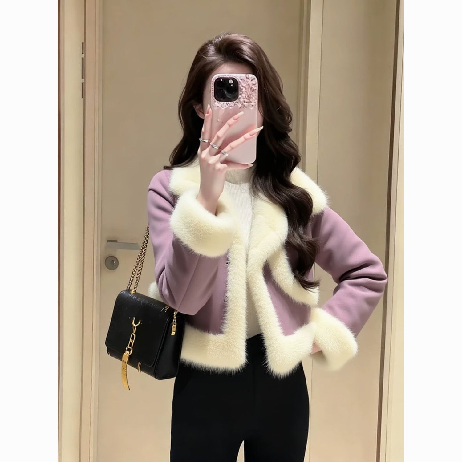 RY8374# 内里毛毛紫色外套女2026新款冬加厚高级感独特超好看减龄保...