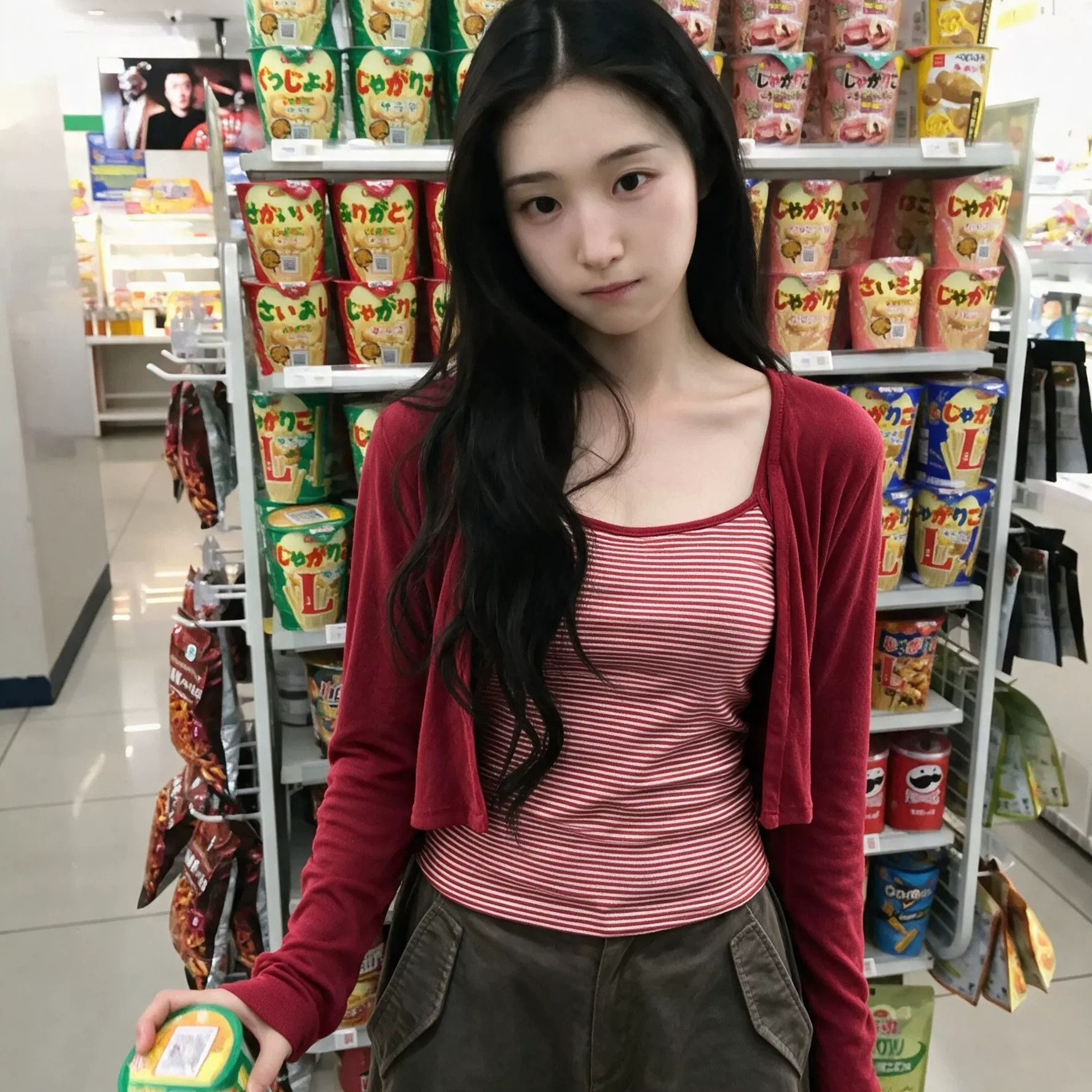 RY8368# 美式拼接红色条纹开衫长袖t恤女秋季修身显瘦打底背心休闲两件...