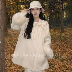 批发法式复古高级感蝴蝶结<b class='q'>毛呢</b><b class='q'>外套女</b>装冬季不规则单排扣显瘦气质上衣