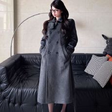 批发格雷系双排扣<b class='q'>毛呢</b><b class='q'>外套女</b>2026秋冬新款微胖大码呢子大衣女