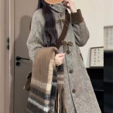 批发复古温柔风翻领<b class='q'>毛呢</b>大衣女秋冬2026新款高级感慵懒宽松中长款外套