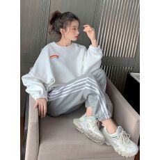批发春秋新款运动服套装女韩版洋气宽松彩虹卫衣休闲哈伦裤两件套