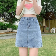 批发加内衬牛仔短裙女春夏季新款a字裙小个子辣妹包臀裙裤半身裙ins
