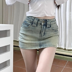 批发做旧牛仔弹力半身裙女<b class='q'>夏</b>季复古辣妹高腰包臀短裙子防走光a字裙裤