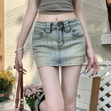 批发复古辣妹牛仔半身裙女装<b class='q'>夏</b>季弹力裙裤显瘦高腰短裙防走光a字裙子