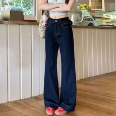 批发百搭美式深蓝色<b class='q'>牛仔裤</b>2025秋季新款设计感辣妹风高腰<b class='q'>显瘦</b>阔腿裤女