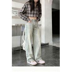 批发<b class='q'>牛仔裤</b>女秋季薄款ins潮2025新款学生高腰显瘦直筒宽松港风阔腿裤