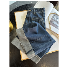 批发直筒卷边大码<b class='q'>牛仔裤</b>女2025秋新款胖mm显瘦百搭时尚遮胯<b class='q'>九分</b>阔腿裤