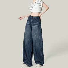 批发大码美式复古阔腿牛仔<b class='q'>裤</b>女冬季2025新款胖mm高腰百搭<b class='q'>宽松</b>弯刀<b class='q'>裤</b>子
