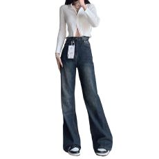 批发春季新款复古<b class='q'>直筒</b>微喇叭<b class='q'>牛仔裤</b>女高街小个子宽松高腰垂感拖地裤潮