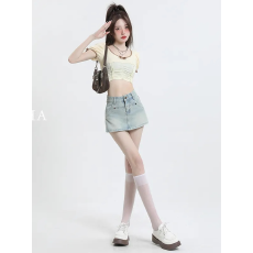 批发小个子高腰<b class='q'>牛仔</b>短裙女夏季新款a字裙小个子辣妹<b class='q'>包臀裙</b>裤半身裙ins