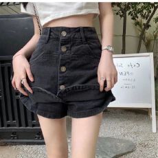 批发<b class='q'>大码</b>女装胖mm高腰牛仔短裤夏季百搭a字半身裙子显瘦直筒阔腿裙裤