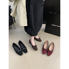 批发仙女蝴蝶结气质温柔浅口单鞋新款法式粗跟3公分舒适软底一脚蹬鞋