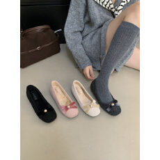 批发呢子灰高级感新款蝴蝶结浅口单鞋内增高女<b class='q'>秋</b>冬加绒外穿浅口棉鞋