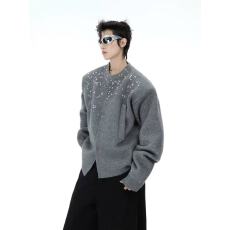 批发小众白色细闪镶钻<b class='q'>毛衣</b>开衫<b class='q'>男</b>款秋季痞帅高级感cleanfit针织衫外套