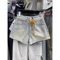 批发韩版2026夏季新款浅蓝色做旧<b class='q'>印花</b>高腰牛仔<b class='q'>短裤</b>休闲阔腿a字热裤