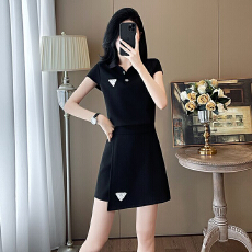 批发2026夏新款韩版时尚休闲套装短袖polo领显瘦短裙两件套潮