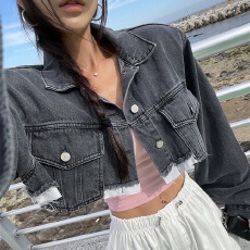 批发已出韩国 chic 复古做旧超短款夹克牛仔外套
