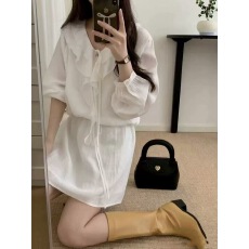 批发已出 东大门新款纯色<b class='q'>荷叶边</b>设计感抽绳收腰显瘦<b class='q'>连衣裙</b>